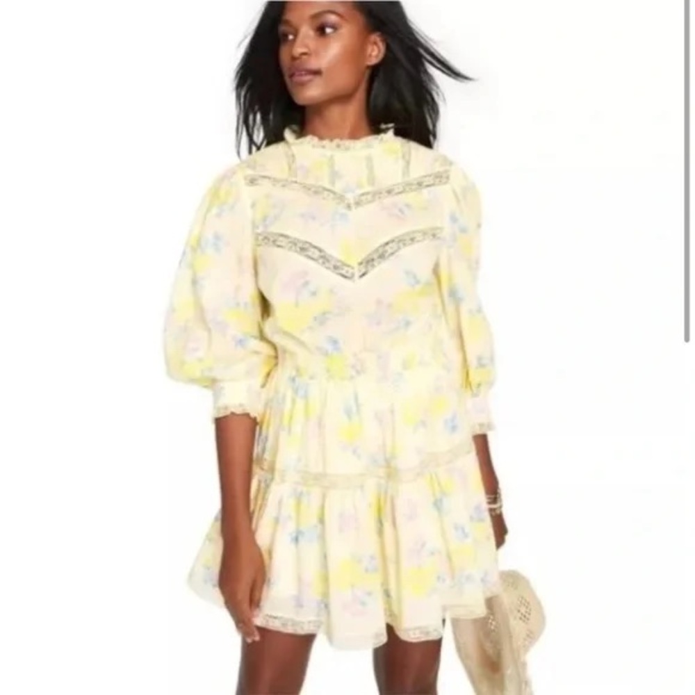 LoveShackFancy Floral Kids Dress in Yellow and Blue